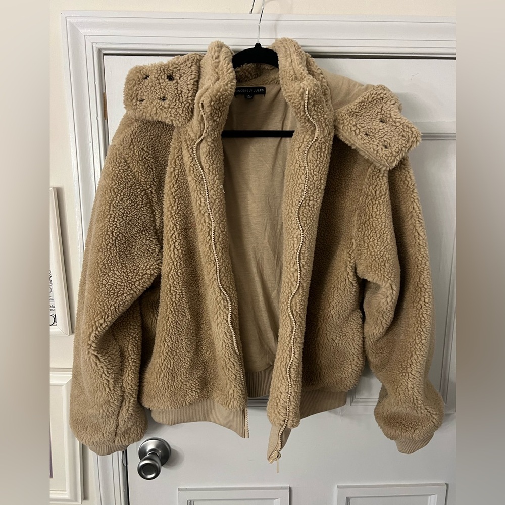 hooded teddy jacket